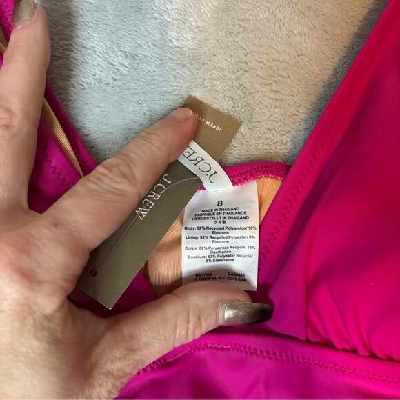 J.Crew Radiant Fuchsia Ruched V-Neck One Piece Swimsuit Size 8 NWT - Picture 4 of 4
